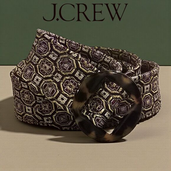 J.CREW Silk Patterned Fabric Belt with a Tortoise Shell O-ring Buckle 44.5" M/L - Picture 6 of 6